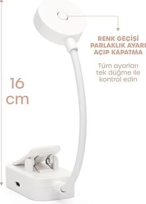 Şarjlı Ayarlı Klipsli Mini Kitap Okuma Lambası Mandallı Işık Masa Lambası Kitap Okuma Işığı AV3310