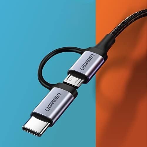 2'si 1 Arada Örgülü Type-C Micro USB Şarj ve Data Kablosu 1 Metre
