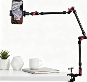 Ayarlanabilir Eklemli Sihirli Kol Kelepçe ve Telefon Tutucu Klipsli Masa Montajı, Masa Standı, Cep Telefonu Tripod (3 Arms+Kelepçe+Klip)