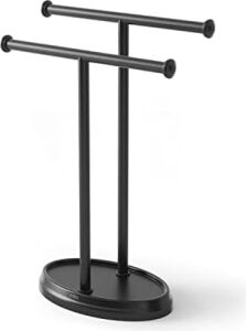 Umbra Palm Lavabo Için Havlu Askısı, Serbest Duran Havlu Askısı, Iki Kollu Metal Takı Koyma Yeri Ile, Siyah, Standart Boyut