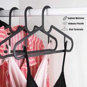 Plastik Slim Askı, Elbise Askısı, Siyah Askı (Standart, Adet, 10)