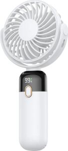 K70 Taşınabilir Şarjlı El Vantilatörü 2400MAH 360° Döner Başlıklı Standlı Dijital Ekranlı Soğutucu Fan Beyaz