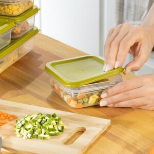 4 Adet Buzdolabı Organizeri – Pp Plastik Şeffaf ve Ayarlanabilir Saklama Kabı, Gıdaları Taze Tutan Fresh Box, Çok Amaçlı,mikrodalga ve Bulaşık Makinesi Uyumlu (Yeşil, 1200 Ml)
