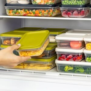 4 Adet Buzdolabı Organizeri – Pp Plastik Şeffaf ve Ayarlanabilir Saklama Kabı, Gıdaları Taze Tutan Fresh Box, Çok Amaçlı,mikrodalga ve Bulaşık Makinesi Uyumlu (Yeşil, 1200 Ml)