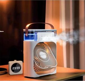 Masaüstü Taşınabilir Buzlu Soğutucu Vantilatör, Su Soğutmalı ve LED Işıklı Beyaz Fan