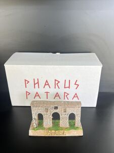 Patara Antik Kent Kapısı Minyatür Dekoratif Maket, El Yapımı Tarihi Mimari Model, Beyaz ve Kahverengi, Küçük Boy