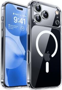 , iPhone 17 Pro, Magsafe ile Uyumlu Güçlü Manyetik Kılıf, Sararmaz Sert Pc Çevre Dostu Kapak, Ahize/hoparlör Filtreli, Gerçek Buton Hissi, Kamera Yükseltili, Ince Kapak, Case (Şeffaf)