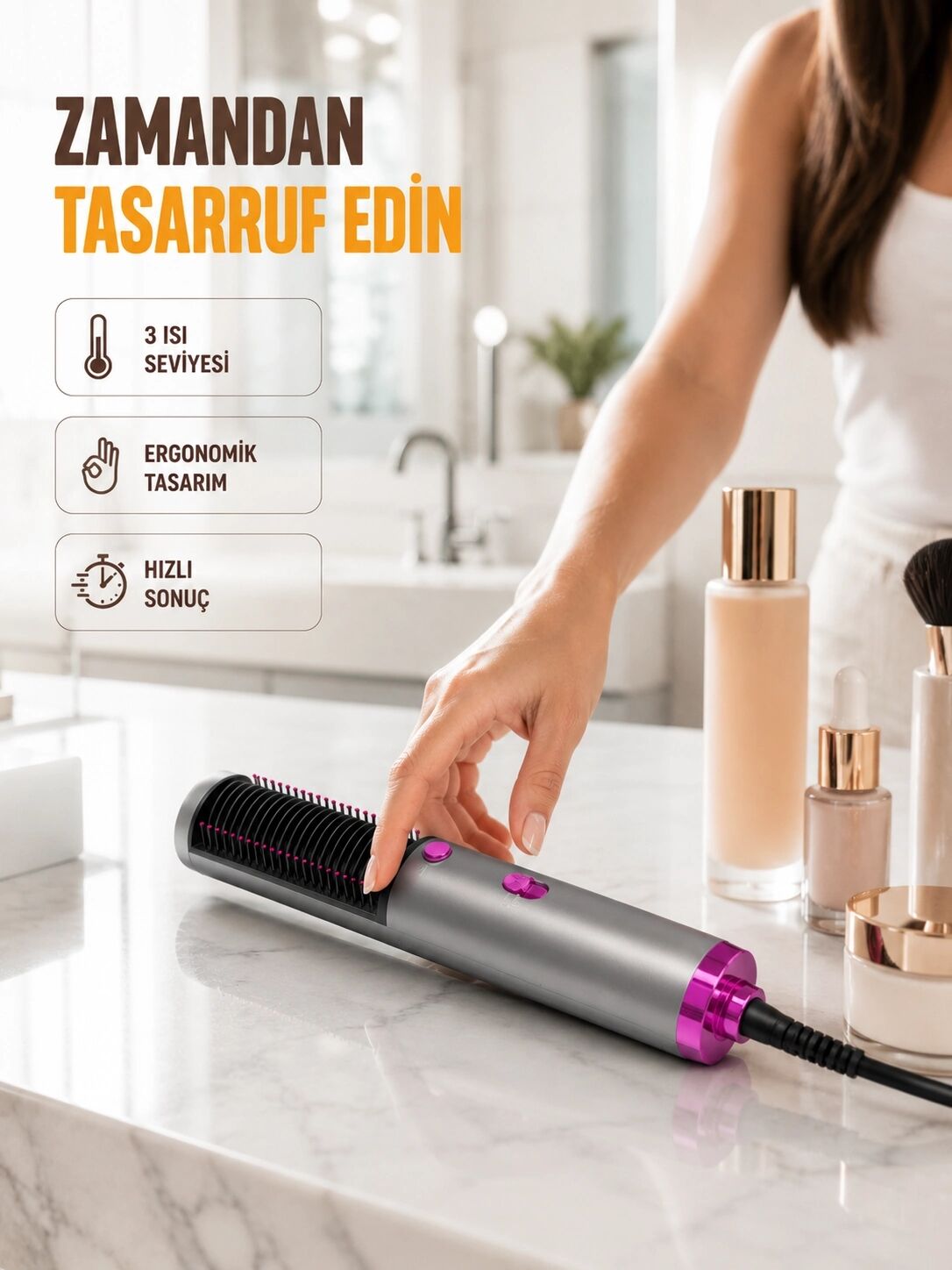 Saç Düzleştirme ve Hacimlendirme Fonksiyonlu Fırça
