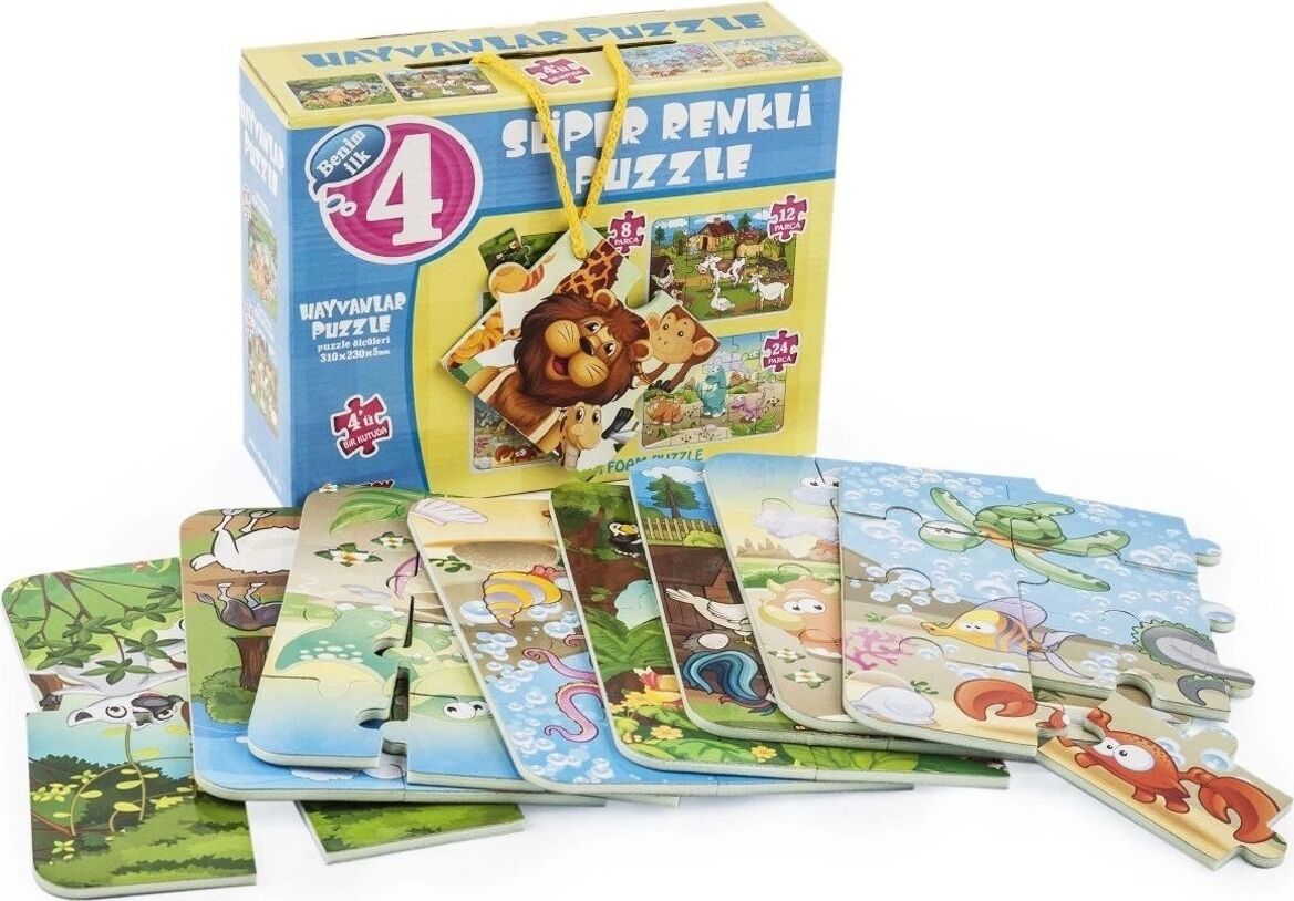 1481 Dıytoy Süper Renkli 4'lü Puzzle - Hayvanlar / 8+12+16+24 Parça Puzzle
