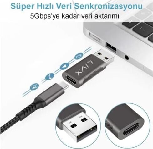 Type C To USB 3.0 Çevirici Dönüştürücü Otg Adaptör Lva-Otgcf Ikili Paket