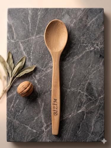 Bizim Şimşir Ağacı Servis Kaşığı, Doğal Ahşap, 31 cm Uzun Saplı, El Yapımı, Mutfak Karıştırıcı Kaşık