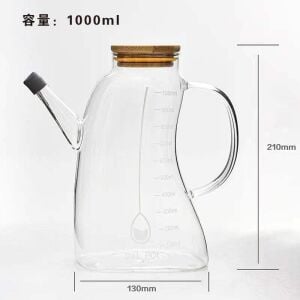 1000ML Bambu Kapaklı Cam Yağlık ve Sirkelik – Dayanıklı ve Şeffaf Sıvı & Mutfak Için Hassas Sıvı Ölçüm ve Saklama Çözümü 1000ML - Cam Sürahi Sıvı Ölçü Kabı
