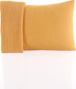 Müslin Yastık Kılıfı 2 Adet Set, 50X70 cm 100% Pamuk Yumuşak Nefes Alabilir Kapaklı 4 Katlı Muslin Kumaş Düz Renk Yastık Kılıfları (Sarı, 50X70 cm (2 Adet))