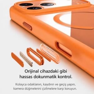 iPhone Için Özel Geliştirilmiş Kamera Çerçevesini Koruyan, Arkası Şeffaf (Parlak) Polikarbonat Kenarları Silikon Magsafe ile Uyumlu Kılıf Akıllı Tasarım Kapak (Gri, iPhone 17 Pro Max)