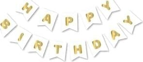 Beyaz Gold Happy Yaldızlı Banner Flama, 97658657634786854