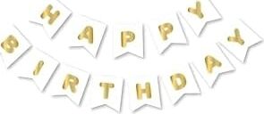 Beyaz Gold Happy Yaldızlı Banner Flama, 97658657634786854