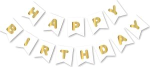 Beyaz Gold Happy Yaldızlı Banner Flama, 97658657634786854