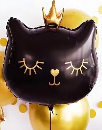 Taçlı Siyah Kedi Folyo Balon 1 Adet 76X 64.5 cm