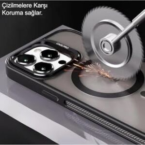 Apple iPhone 11 ile Uyumlu Lens Hediyeli Kamere Korumalı Wireless Şarj Özellikli Standlı Premium Kılıf - Siyah