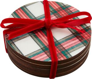 Mud Pie Tartan Lake Bardak Altlığı, Beyaz, 4'' Çap