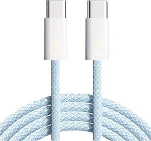 Type-C USB Şarj Kablosu, 60W Hızlı Şarj, 48 Telli Örgü Kablo, 2 Metre, Mavi