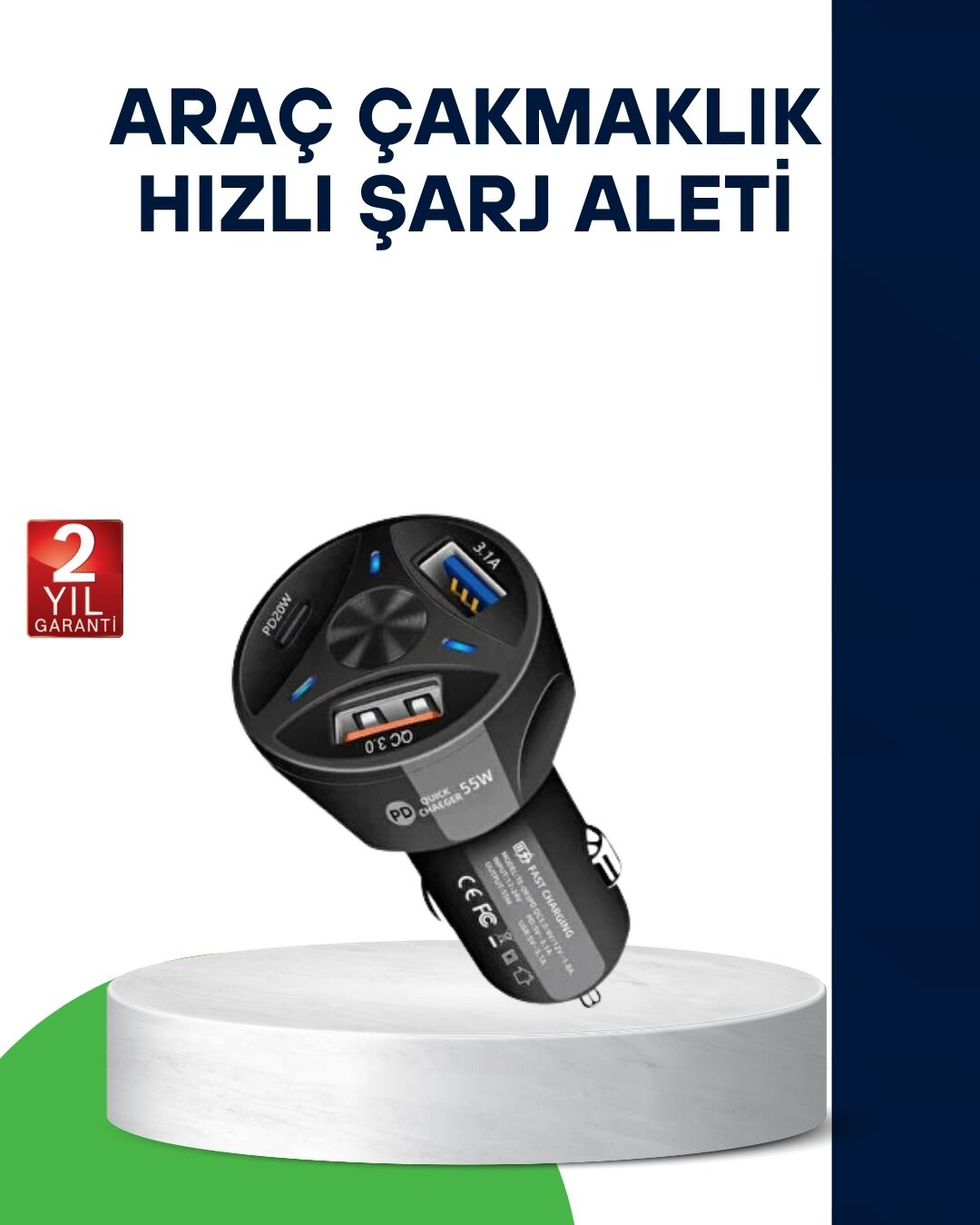 55W Hızlı Araç Şarj Cihazı Quick Charge 3.0 ve Pd Destekli