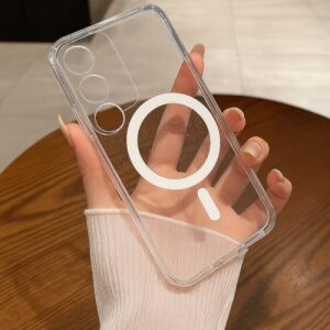 Galaxy S25 Ultra Ile Uyumlu Simli Kılıf Sert Crystal Magsafe ile Uyumlu Wireless Halka Şeklindeki Magnetik Galaxy S25 Ultra Için Kapak Şeffaf Kapak Mag-Safe Kamera Koruma