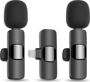 Infomax 2’li Kablosuz Yaka Mikrofonu iPhone Uyumlu | Tak Çalıştır | Lightning Alıcılı | Gürültü Azaltma | Video Çekim & Canlı Yayın Için