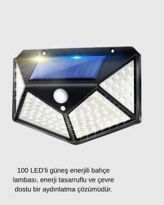 100 LED Güneş Enerjili Bahçe Lambası – Pır Sensörlü, IP65 Su Geçirmez Dış Mekan Aydınlatma