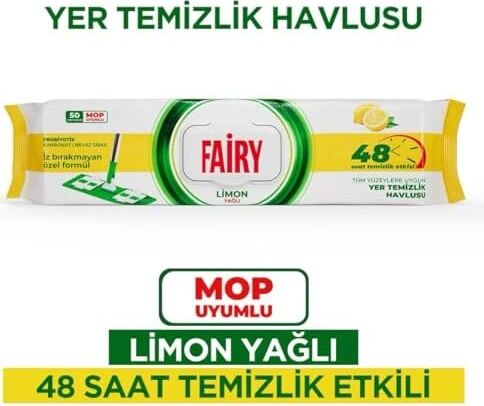 Çok Amaçlı Mop Uyumlu Yer Temizlik Havlusu 50 Yaprak | Limon Yağlı | Beyaz Sirke Karbonat | 48 Saat Temizlik Etkili | Iz Bırakmayan Formül