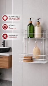 Beyaz Yapışkanlı Duş Rafı 2 Katlı Banyo Organizeri Şampuanlık
