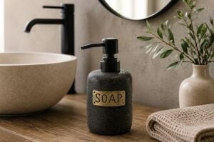 Seramik Sıvı Sabunluk, Antrasit Gri Mat Yüzeyli Dekoratif Pompalı Sabun Dispenseri, Banyo ve Mutfak Için Lüks Şık Tasarım