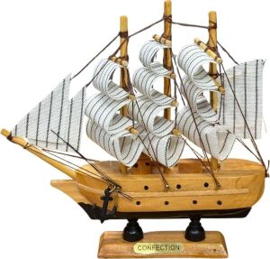 El Yapımı Dekoratif Ahşap Yelkenli - Retro Denizcilik Temalı Süs - 15,5 cm