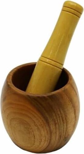 Ahşap Bambu Havan Sarımsak Dövücü, 8cm Çap, 5.5cm Derinlik, 9.5cm Yükseklik, Fileli Ambalaj