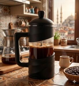 Kanji 350 ml Cam French Press – Isıya Dayanıklı Cam, Paslanmaz Çelik Filtreli, Siyah Renkli Kahve ve Bitki Çayı Demliği