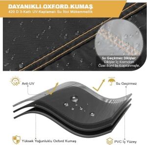 Çift Kişilik Bahçe Koltuk Örtüsü, Koruma Kılıfı, Su Geçirmez Açık Hava Bahçe Mobilya Kılıfları, Dış Mekan Sandalye Kılıfı Örtü Branda, Ağır Hizmet Tipi, 215-90-90CM - Siyah