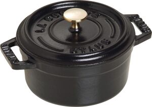 40500-101-0 Mini Güveç, Yuvarlak Kapaklı 10 Cm, 0,25 L, Indüksiyona Uygun, Mat Siyah Emaye Kap Içi, Siyah