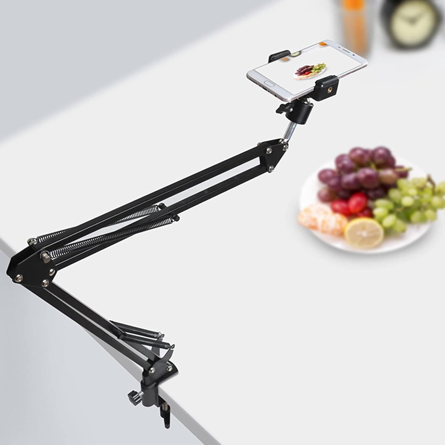 Üstten Çekim Masa Telefon Tutucu | Katlanabilir ve 360° Döner Ayarlanabilir Stand, Video Çekimi ve Canlı Yayın Için Kelepçeli Tripod Braketi, Tüm Akıllı Telefonlarla Uyumlu | CZ34