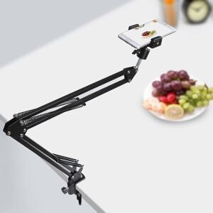 Üstten Çekim Masa Telefon Tutucu | Katlanabilir ve 360° Döner Ayarlanabilir Stand, Video Çekimi ve Canlı Yayın Için Kelepçeli Tripod Braketi, Tüm Akıllı Telefonlarla Uyumlu | CZ34