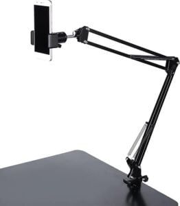 Üstten Çekim Masa Telefon Tutucu | Katlanabilir ve 360° Döner Ayarlanabilir Stand, Video Çekimi ve Canlı Yayın Için Kelepçeli Tripod Braketi, Tüm Akıllı Telefonlarla Uyumlu | CZ34