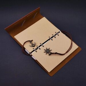 Lacivert Pusula Tasarım Deri Defter ve Tükenmez Kalem Seti