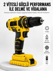 Matkap Seti 24 Parça Çift Bataryalı Darbeli LED Işıklı Vidalama