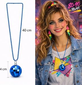 Retro Disko Topu Şekilli 80'ler 90'lar Mavi Renk Plastik Kolye