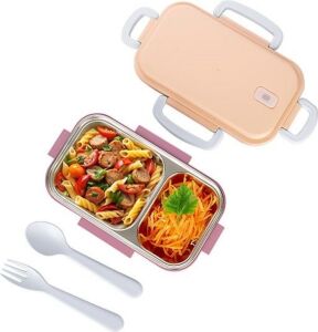 2 Bölmeli 150-300 ml Paslanmaz Çelik Yemek Kabı Beslenme Kabı Yiyecek Saklama Kabı