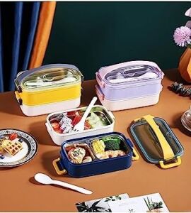 Bento 1600ML Lunchbox 2 Katlı Çelik Sefer Tası Yemek Kutusu (Mor)