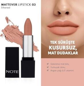 Mattever Lipstick 03 Ethereal Yarı Mat Bitişli Ruj, Açık Nude