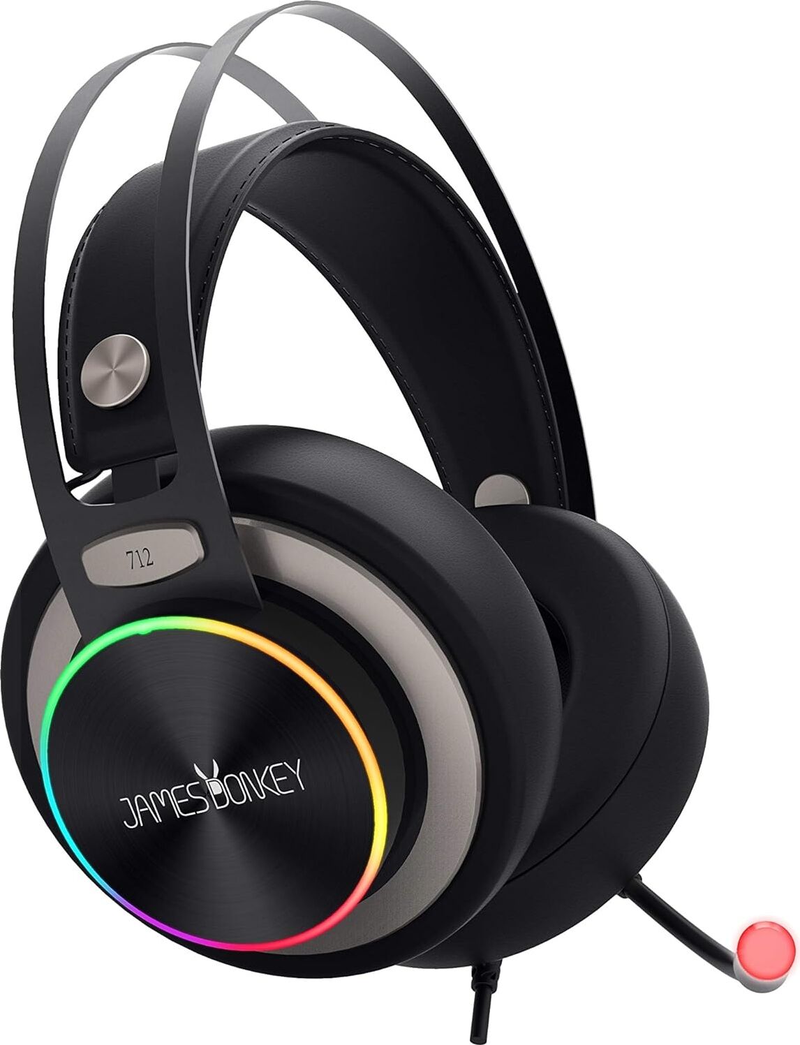 Jamesdonkey James Donkey 712 Siyah 7.1 Surround Rgb Gaming Kulaklık Neodimyum 50MM Sürücüler 112DB Hassas Mikrofon -43DB Rgb LED Aydınlatmalı Manuel + Yazılımla Ses Kontrol USB Bağlantı ve Ses Kartı
