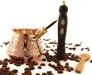 Acı Serisi (Orta-14 Fl Oz) - En Kalın Masif Oyulmuş Bakır Ahşap Saplı Türk Yunan Arapça Cezve, Ocak Üstü Kahve Makinesi, Jazzve, Cezve, Ibrik, Briki, Café Turco