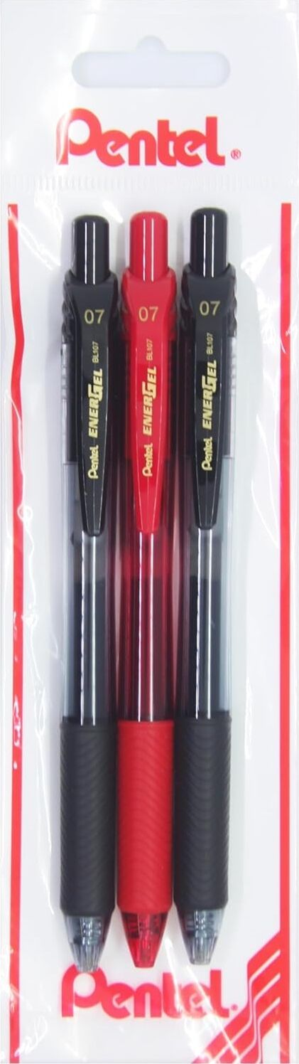 Energel 0.7 mm Likit Roller Kalem 2xsiyah/1xkırmızı 3'lü Set