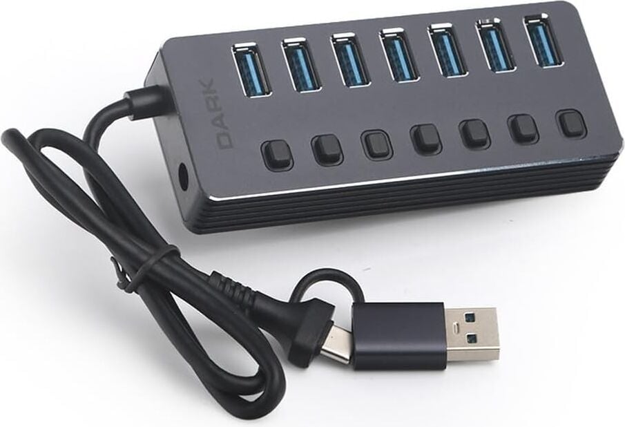 Dark Connect Master 7+1 Hızlı Şarj Adaptörlü USB Hub, USB 3.0